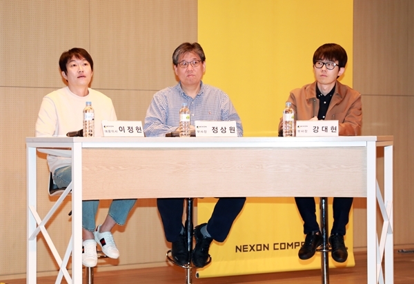 (왼쪽부터) 이정헌 넥슨코리아 대표, 정상원 부사장, 강대현 부사장 / 사진=최지웅