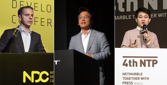 (왼쪽부터) 마호니 오웬 넥슨 대표, 김택진 엔씨소프트 대표, 방준혁 넷마블 이사회 의장