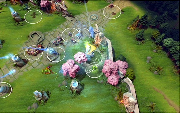 OpenAI Five가 실시간으로 판단을 내리는 모습 / 사진=오픈AI