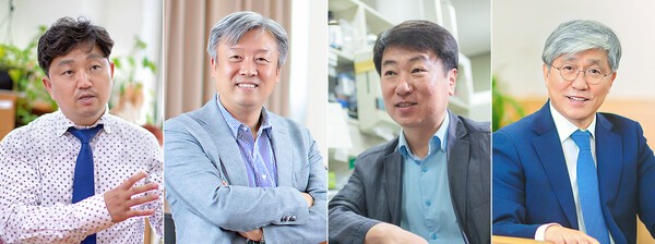 구철모(왼쪽부터) 경희대학교 스마트관광원 교수, 정남호 경희대 스마트 관광원 교수, 배진우 경희대 생물학과 교수, 홍춘선 컴퓨터공학부 고황명예교수. 사진=경희대.
